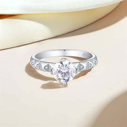 S925 Sterling Silver Geometric Zirconia Ring - Minimalist Wedding Band