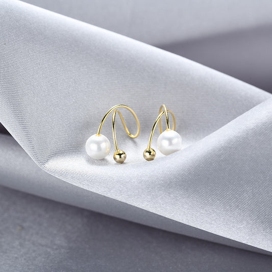 S925 Sterling Silver Gold-Plated Pearl Clip-On Earrings - Minimalist Round Geometric Earrings
