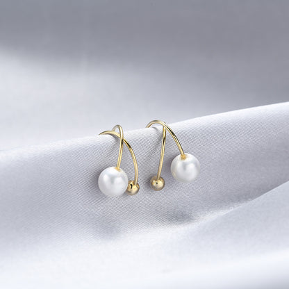 S925 Sterling Silver Gold-Plated Pearl Clip-On Earrings - Minimalist Round Geometric Earrings