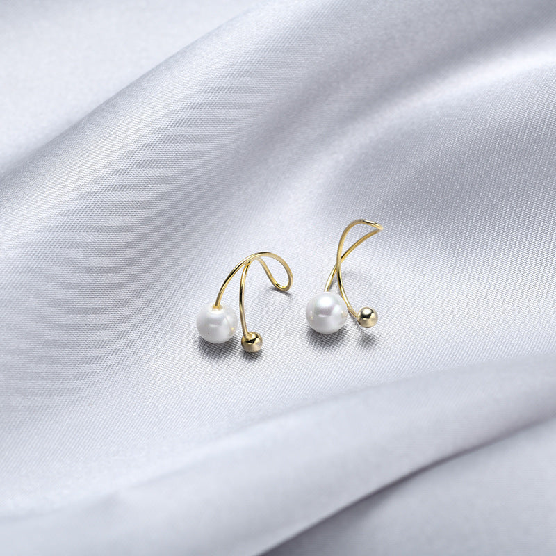 S925 Sterling Silver Gold-Plated Pearl Clip-On Earrings - Minimalist Round Geometric Earrings