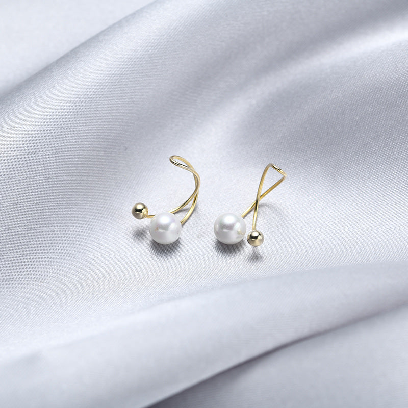 S925 Sterling Silver Gold-Plated Pearl Clip-On Earrings - Minimalist Round Geometric Earrings