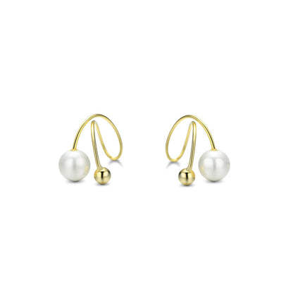 S925 Sterling Silver Gold-Plated Pearl Clip-On Earrings - Minimalist Round Geometric Earrings