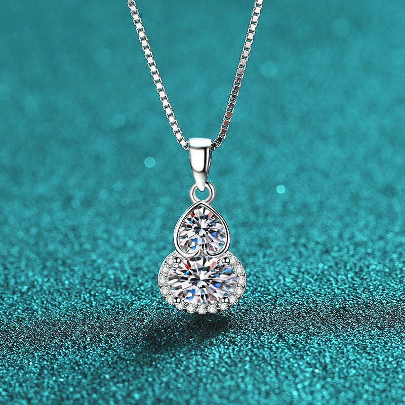 S925 Sterling Silver Gourd-Shaped Love Pendant Necklace - 1.5CT Moissanite New Chinese Style Collarbone Chain