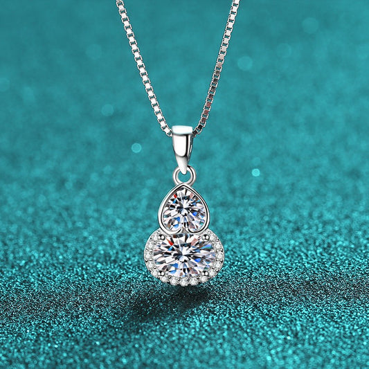 S925 Sterling Silver Gourd-Shaped Love Pendant Necklace - 1.5CT Moissanite New Chinese Style Collarbone Chain