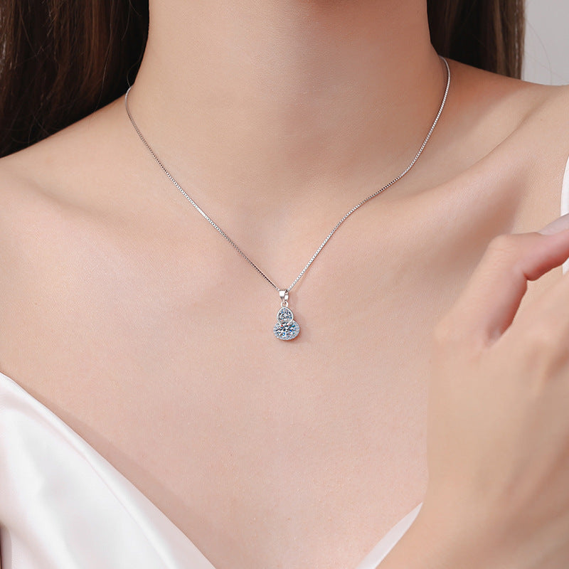 S925 Sterling Silver Gourd-Shaped Love Pendant Necklace - 1.5CT Moissanite New Chinese Style Collarbone Chain