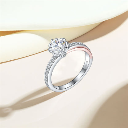 S925 Sterling Silver Half-Eternity Floral Ring - Dual-Tone Wedding Jewelry