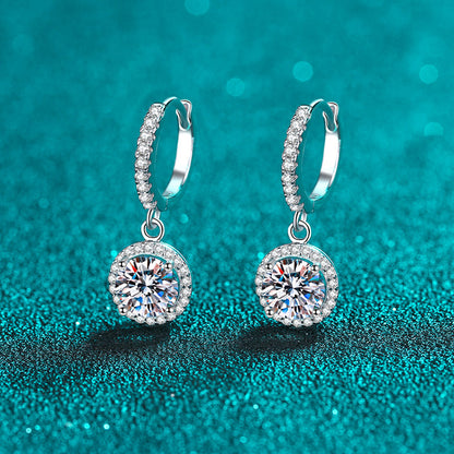 S925 Sterling Silver Halo Moissanite Hoop Earrings Plated with Pt950 Gold - Trendy Circle Earrings for Women