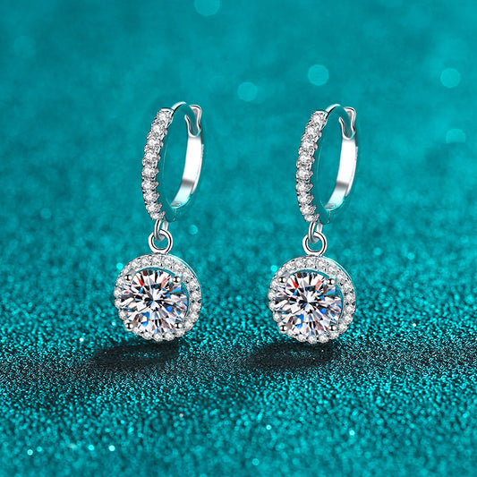 S925 Sterling Silver Halo Moissanite Hoop Earrings Plated with Pt950 Gold - Trendy Circle Earrings for Women