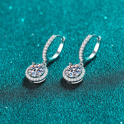 S925 Sterling Silver Halo Moissanite Hoop Earrings Plated with Pt950 Gold - Trendy Circle Earrings for Women