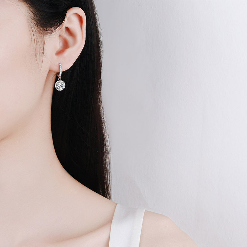 S925 Sterling Silver Halo Moissanite Hoop Earrings Plated with Pt950 Gold - Trendy Circle Earrings for Women