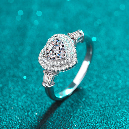 S925 Sterling Silver Heart-Shaped 1ct Moissanite Bezel Ring with PT950 Gold Plating