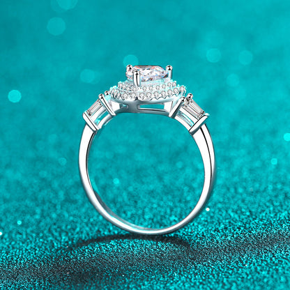 S925 Sterling Silver Heart-Shaped 1ct Moissanite Bezel Ring with PT950 Gold Plating