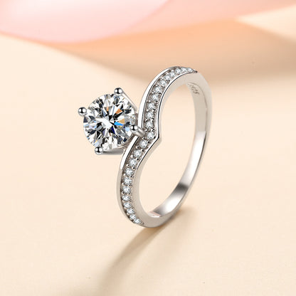 S925 Sterling Silver Heart-Shaped Moissanite Micro-Pavé Ring with Lucky Motifs