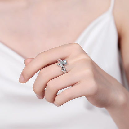 S925 Sterling Silver Heart-Shaped Moissanite Ring with Lightning & Rainbow Design, Maillard Aesthetic for Women
