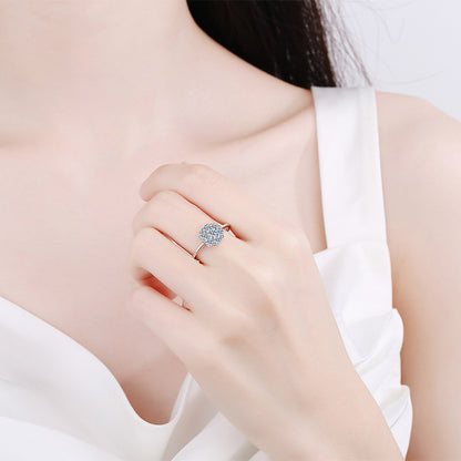 S925 Sterling Silver Heart 6-Prong Moissanite Ring PT950 Plated - Chinese Traditional Motif Wedding Band
