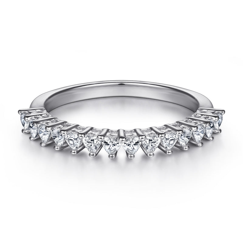 S925 Sterling Silver Heart Band Ring – Delicate Single Row CZ Jewelry