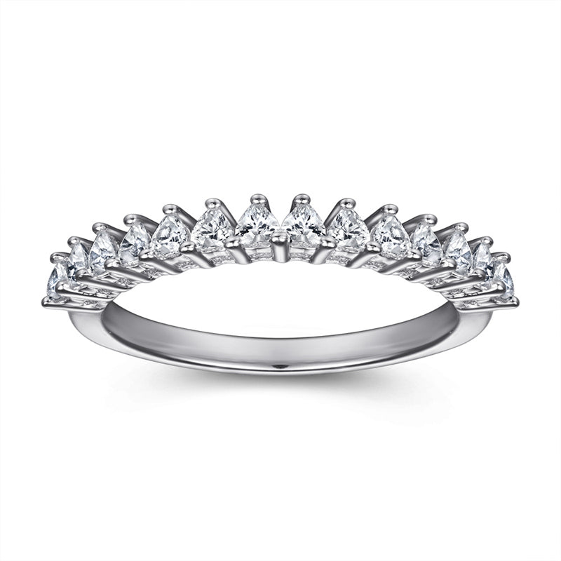S925 Sterling Silver Heart Band Ring – Delicate Single Row CZ Jewelry