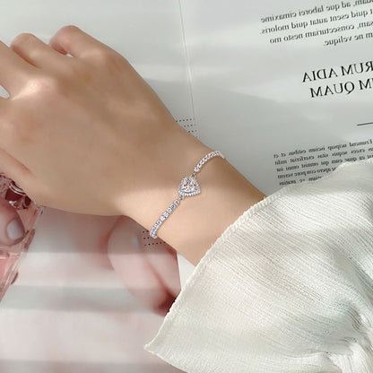 S925 Sterling Silver Heart Bracelet with 1ct or 2ct Moissanite Versatile Anniversary Jewelry White Gold Plated