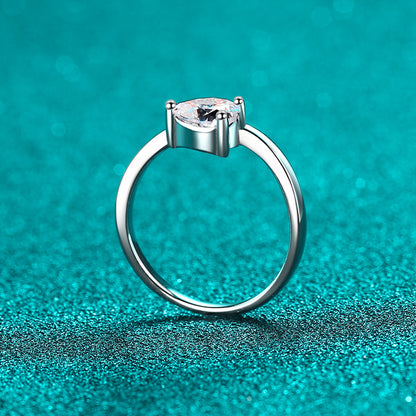 S925 Sterling Silver Heart Moissanite Ring - Minimalist Halo Solitaire Ring for Women