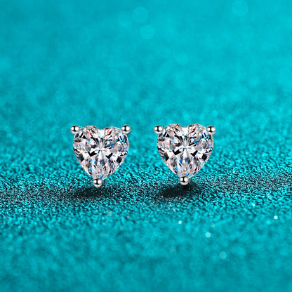 S925 Sterling Silver Heart Moissanite Stud Earrings Plated with Pt950 Gold - 1ct/2ct Dainty Gift for Her