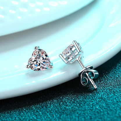 S925 Sterling Silver Heart Moissanite Stud Earrings Plated with Pt950 Gold - 1ct/2ct Dainty Gift for Her