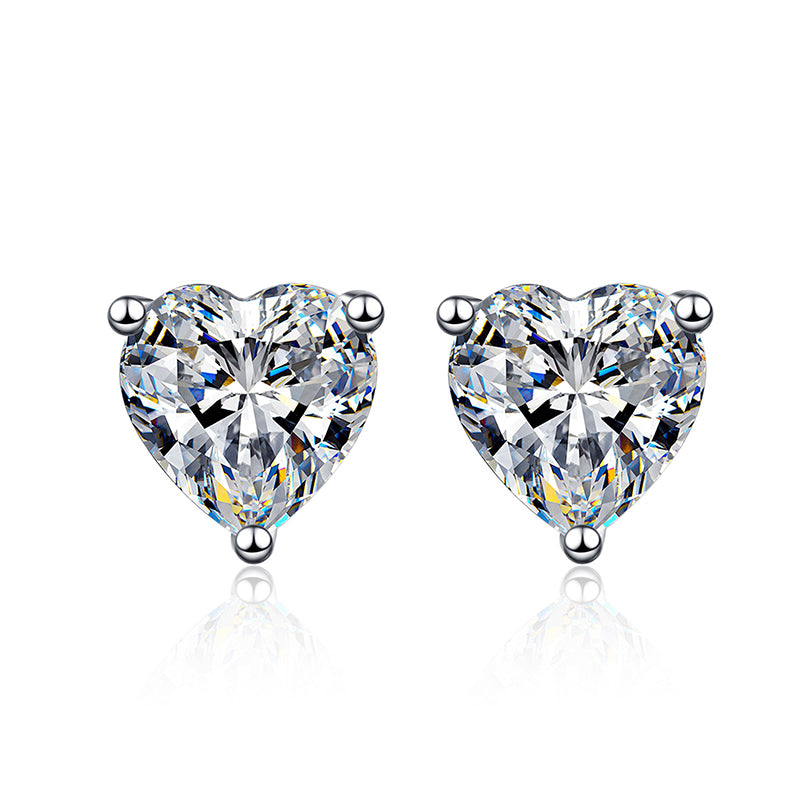 S925 Sterling Silver Heart Moissanite Stud Earrings Plated with Pt950 Gold - 1ct/2ct Dainty Gift for Her