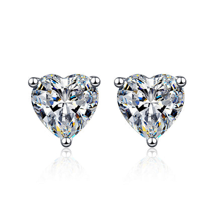 S925 Sterling Silver Heart Moissanite Stud Earrings Plated with Pt950 Gold - 1ct/2ct Dainty Gift for Her