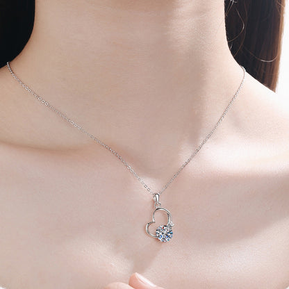 S925 Sterling Silver Heart Pendant Necklace - 2CT Moissanite Instagram-Worthy Chain