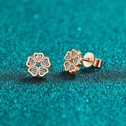 S925 Sterling Silver Heart Petal Moissanite Stud Earrings - Champagne Gold Floral-Inspired Romantic Jewelry