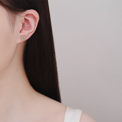 S925 Sterling Silver Heart Petal Moissanite Stud Earrings - Champagne Gold Floral-Inspired Romantic Jewelry
