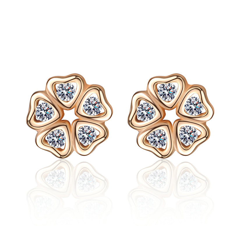 S925 Sterling Silver Heart Petal Moissanite Stud Earrings - Champagne Gold Floral-Inspired Romantic Jewelry