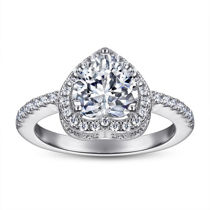 S925 Sterling Silver Heart Ring - Elegant Cubic Zirconia Jewelry for Women