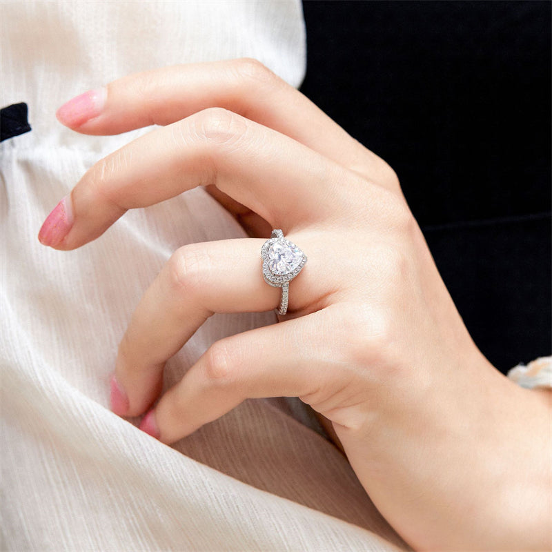 S925 Sterling Silver Heart Ring - Elegant Cubic Zirconia Jewelry for Women