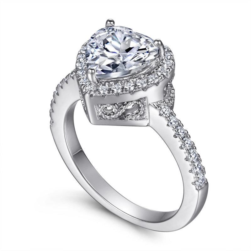 S925 Sterling Silver Heart Ring - Elegant Cubic Zirconia Jewelry for Women