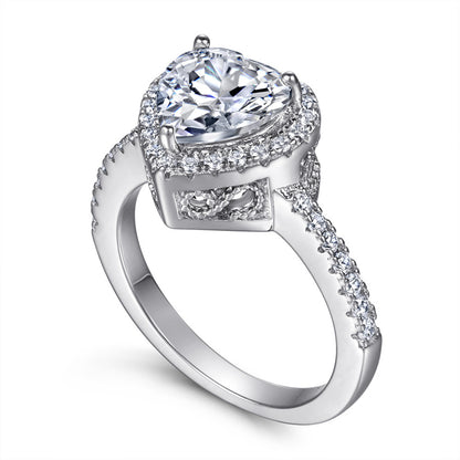 S925 Sterling Silver Heart Ring - Elegant Cubic Zirconia Jewelry for Women