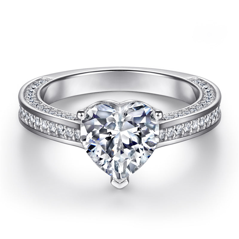 S925 Sterling Silver Heart Ring – Elegant Cubic Zirconia Jewelry for Women