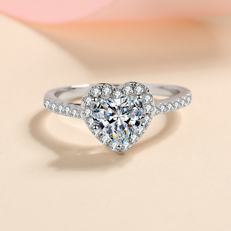S925 Sterling Silver Heart Shape Moissanite Ring | 1ct Micro-Pave Simulated Diamond Design