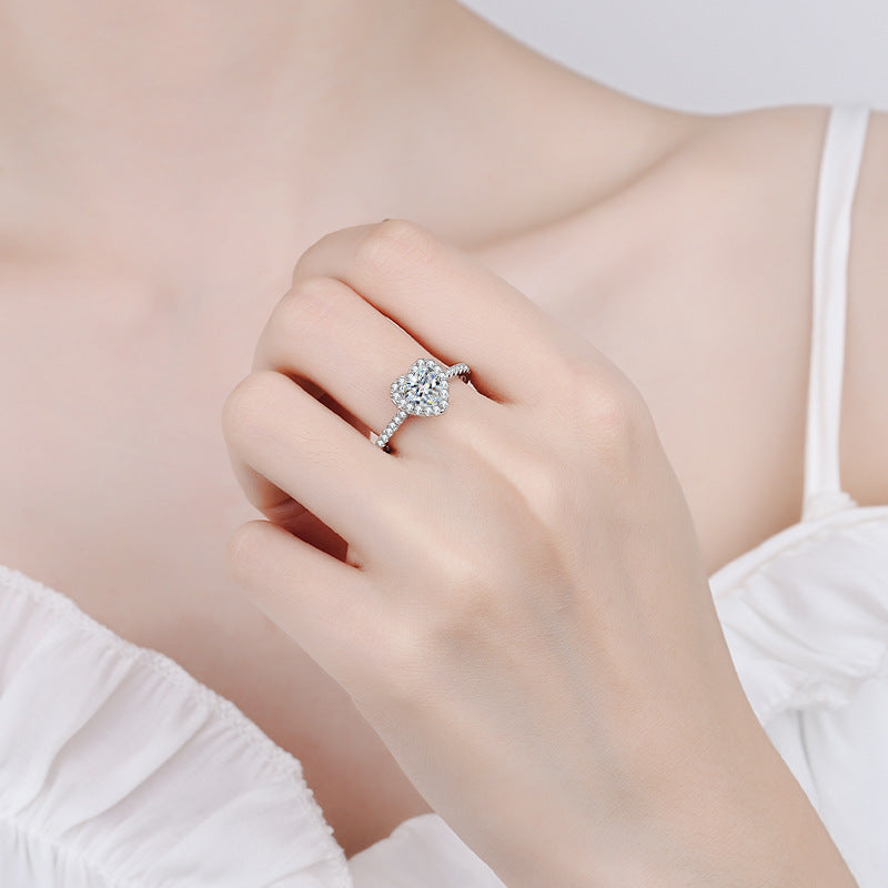 S925 Sterling Silver Heart Shape Moissanite Ring | 1ct Micro-Pave Simulated Diamond Design