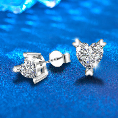S925 Sterling Silver Heart Stud Earrings with 0.6ct Heart-Shaped Moissanite White Gold Plated Professional Jewelry for Women