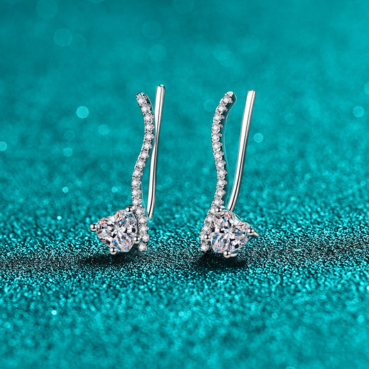 S925 Sterling Silver Heart & Leaf Moissanite Stud Earrings - 1CT Floral Inspired Elegance