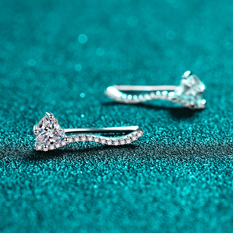 S925 Sterling Silver Heart & Leaf Moissanite Stud Earrings - 1CT Floral Inspired Elegance