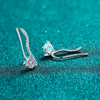 S925 Sterling Silver Heart & Leaf Moissanite Stud Earrings - 1CT Floral Inspired Elegance