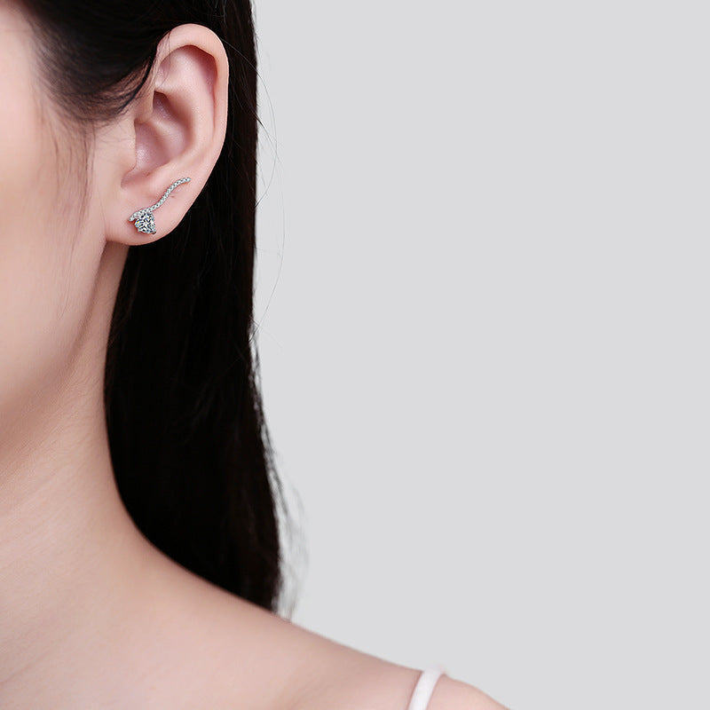 S925 Sterling Silver Heart & Leaf Moissanite Stud Earrings - 1CT Floral Inspired Elegance