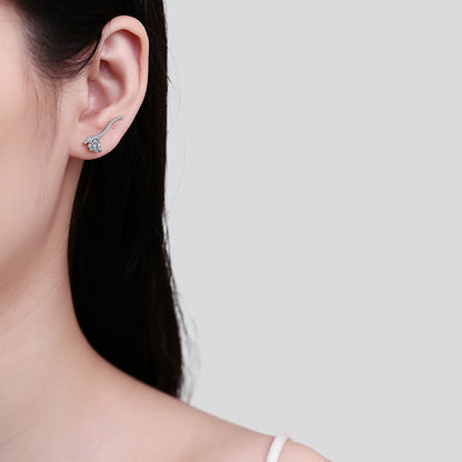 S925 Sterling Silver Heart & Leaf Moissanite Stud Earrings - 1CT Floral Inspired Elegance