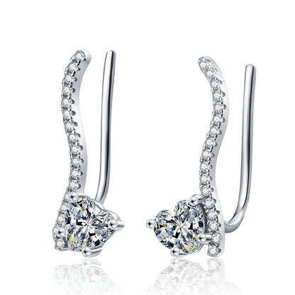 S925 Sterling Silver Heart & Leaf Moissanite Stud Earrings - 1CT Floral Inspired Elegance