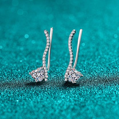 S925 Sterling Silver Heart & Leaf Moissanite Stud Earrings - 1CT Floral Inspired Elegance