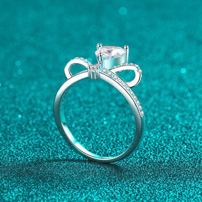 S925 Sterling Silver Heartbeat Ring with Moissanite - PT950 Plated Minimalist Bear Design Ring for Women
