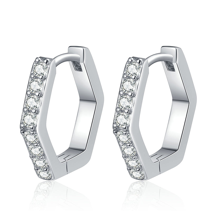 S925 Sterling Silver Hexagonal Moissanite Stud Earrings - 0.40ct Minimalist Cluster Earrings for Everyday