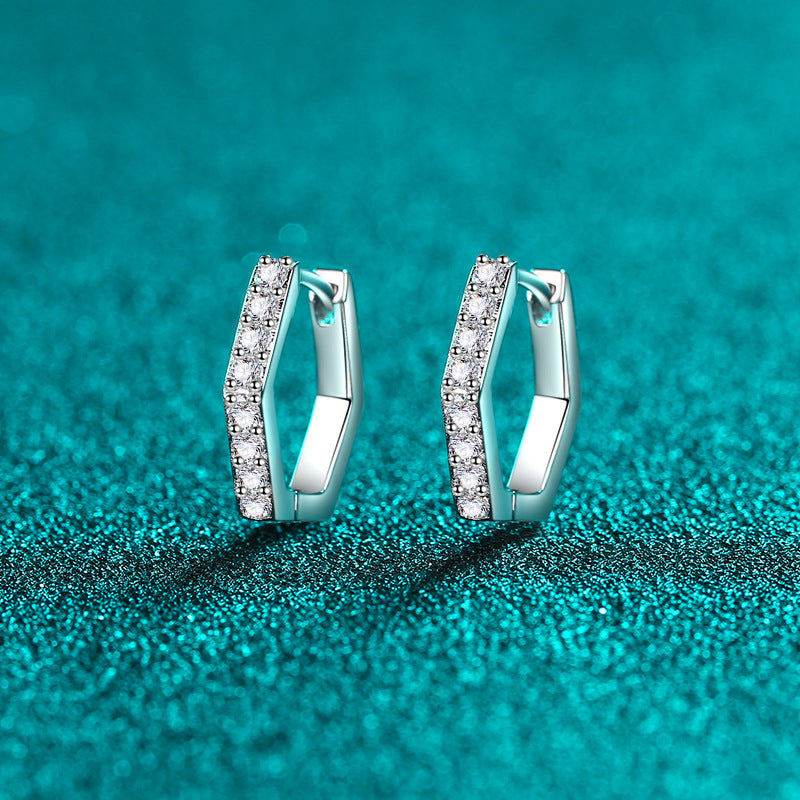S925 Sterling Silver Hexagonal Moissanite Stud Earrings - 0.40ct Minimalist Cluster Earrings for Everyday