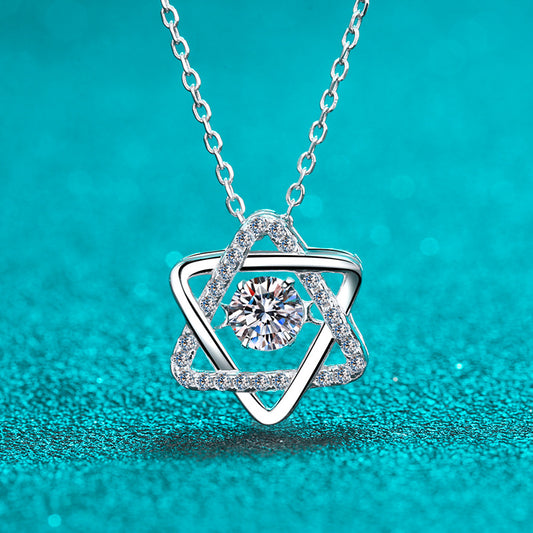 S925 Sterling Silver Hexagram Pendant Necklace - 0.5CT Moissanite PT950-Plated Collarbone Chain